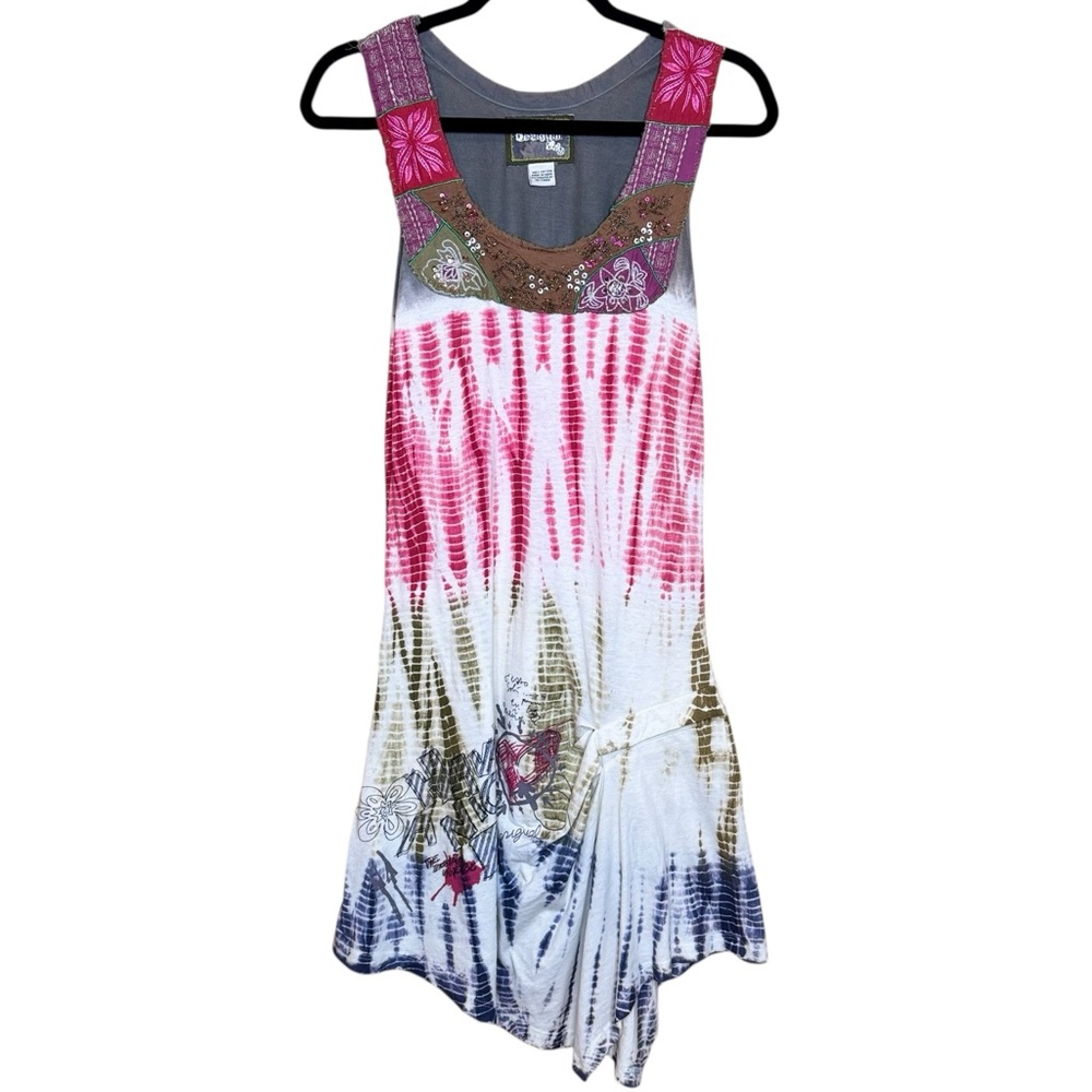 Desigual size M Cotton Sleeveless Tie Dye Pullover Have a Nice Day Print Dress